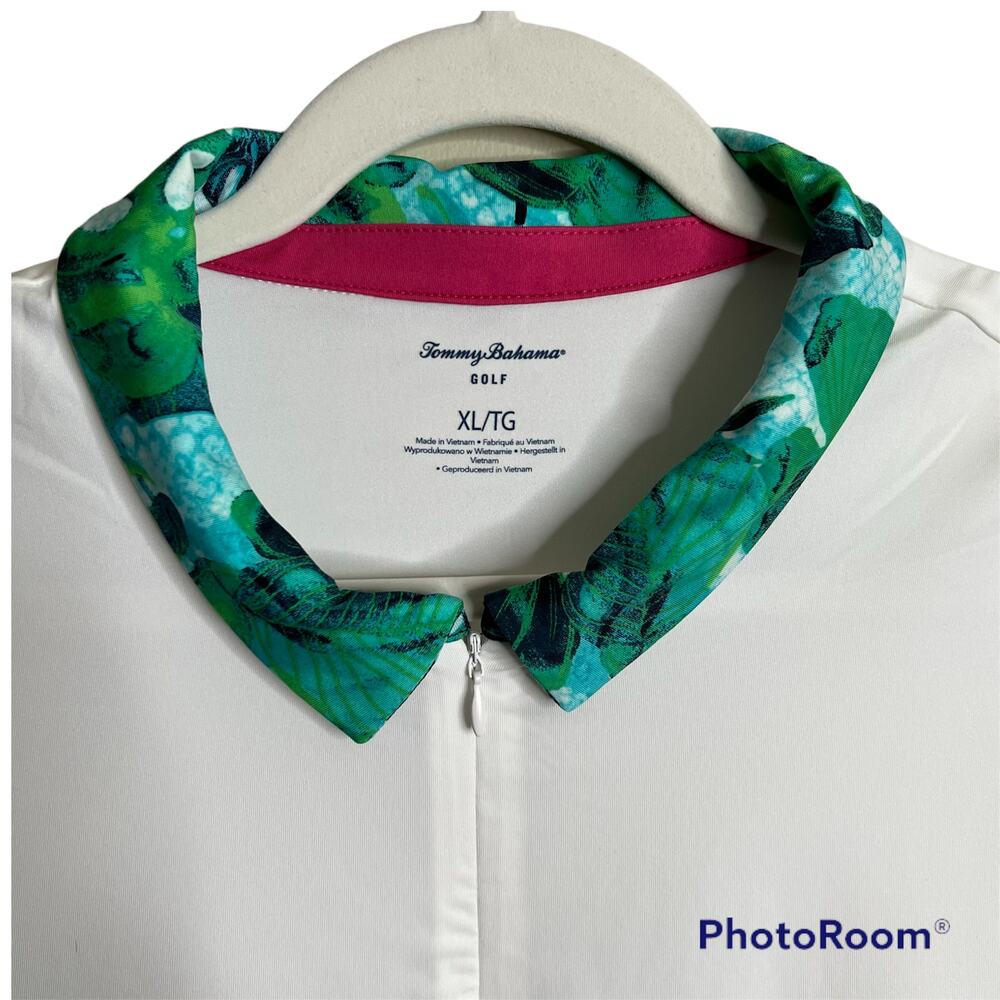 Tommy Bahama Golf Shirt size XL white with floral print collar - Picture 2 of 5